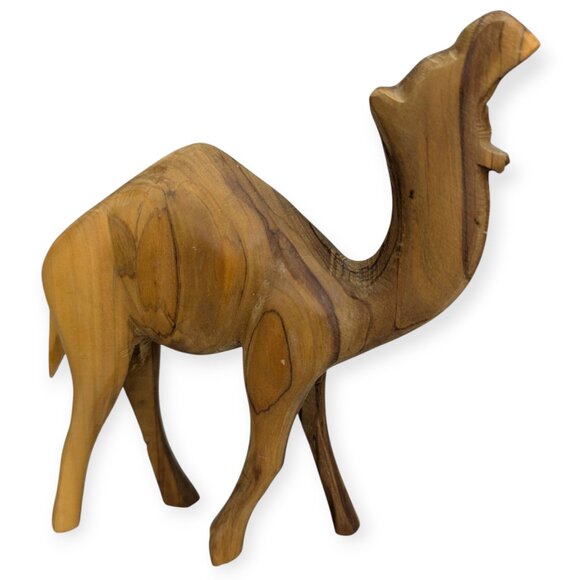 Olive Wood Camel Figurine 7" x 7" x 2" - Picture 1 of 11